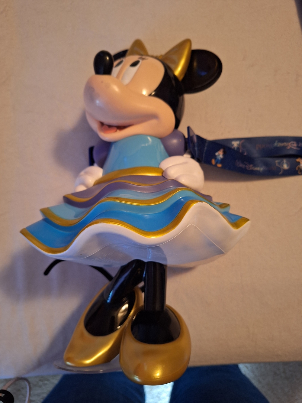 Minnie Mouse Figurine with Blue, Gold & White Dress 50th Anniversary Sipper